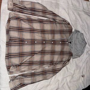 SHEIN Plaid Casual Button Down Shirt with Hood